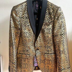 Twisted Tailor | Tiger Print Black Gold Blazer | 36R | NEW - Tags on